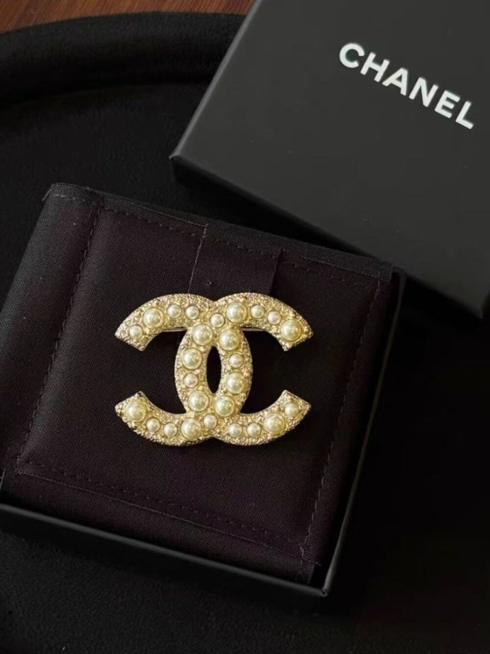 Chanel Gold-Tone CC Pearl & Crystal Brooch